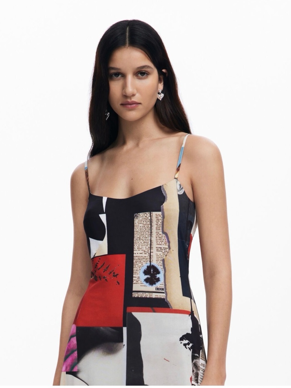 Desigual Multi‑Color Abstract Maxi Slip Dress in Black, Cream & Red - Picture 6 of 6